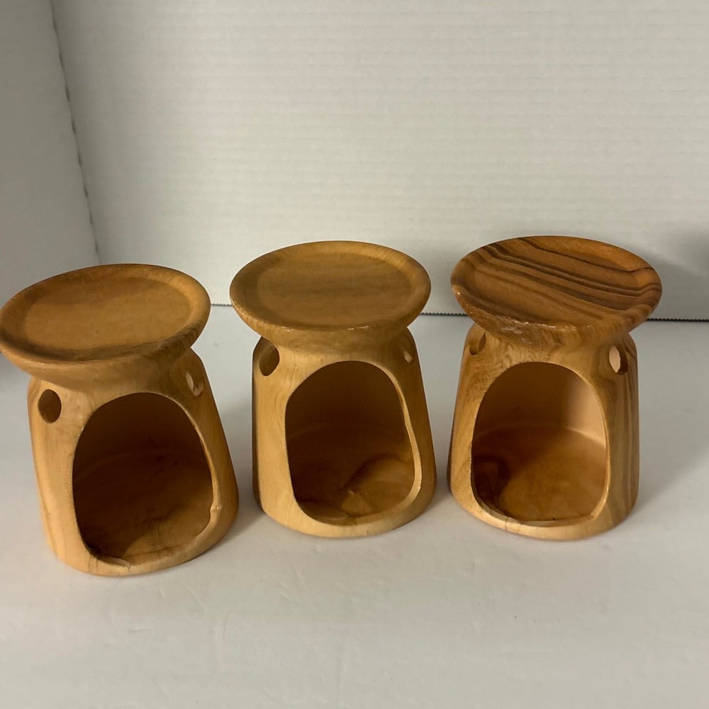 Set of 3 Greenbrier Faux Wood Ceramic Wax Melt Oil Burner Tealight Warmers